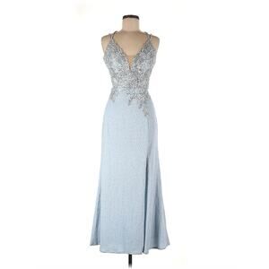 Xscape Baby Blue Cinderella Prom Silver Sparkle Embellished Fairy Dress Sz 8